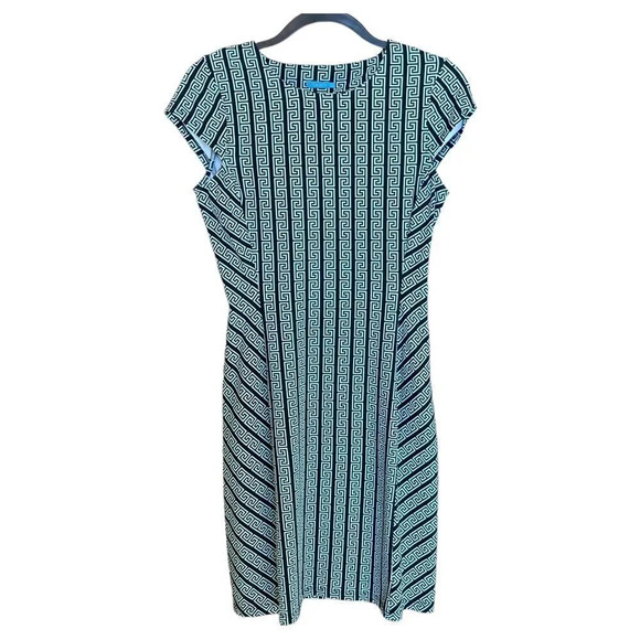 J MCLAUGHLIN Greek Key Mint & Navy Sheath Dress Catalina Cloth Size XS - Picture 1 of 6